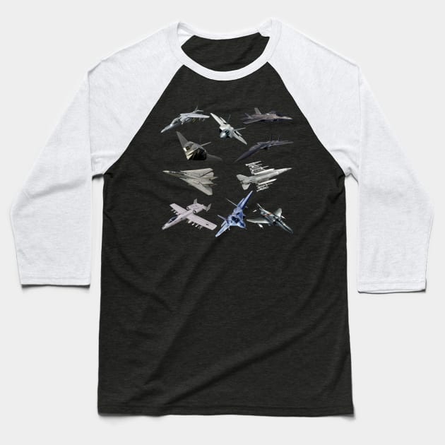 F22 Raptor F18 Hornet F14 Tomcat F15 Eagles US Fighter Jets Baseball T-Shirt by F&L Design Co.